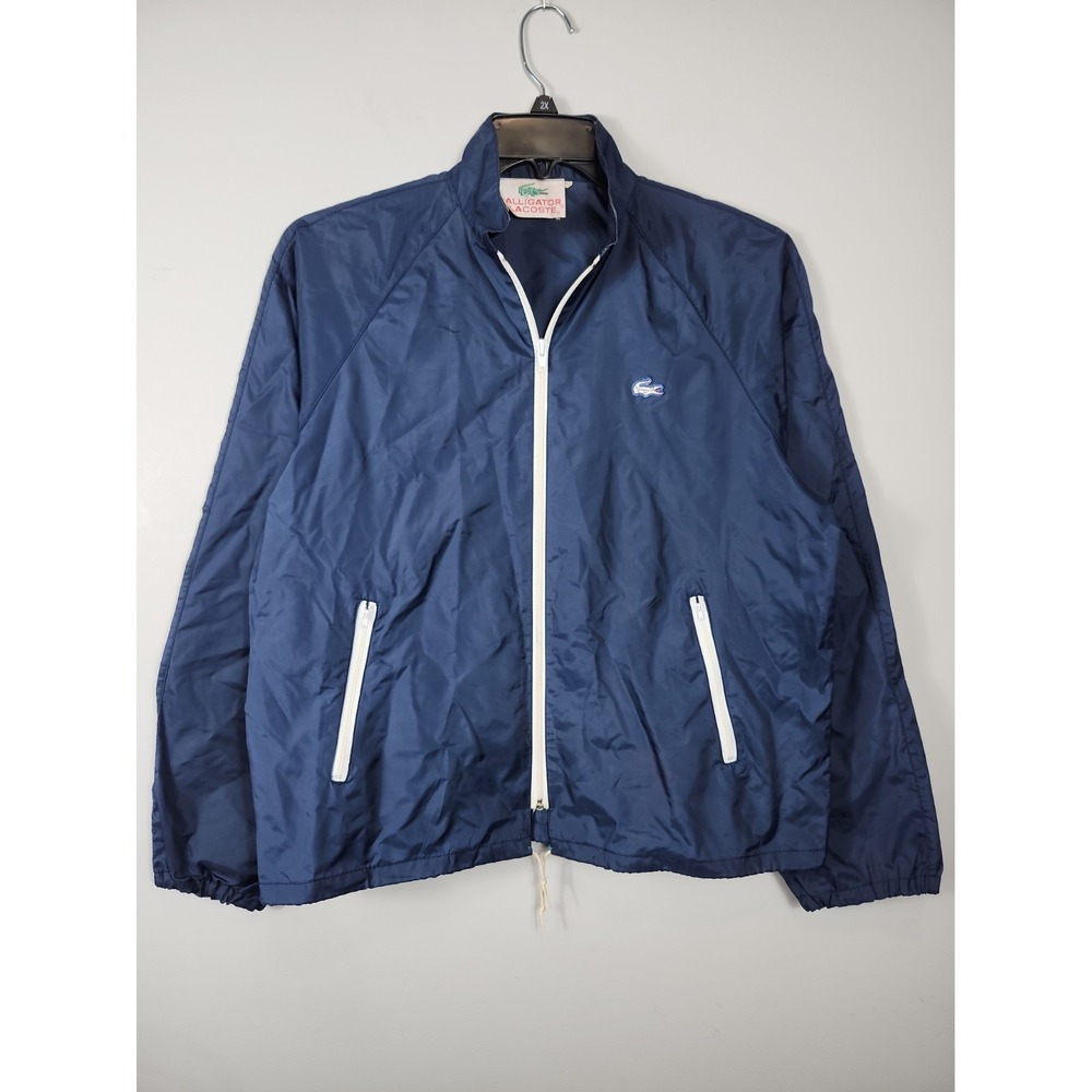 Vintage Alligator Lacoste Windbreaker Jacket Nylon L Blue Full Zip Pockets Logo